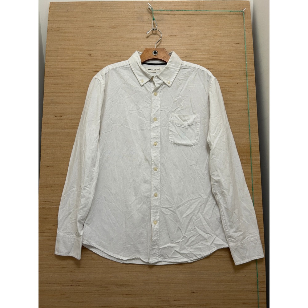Aeropostale Mens White Cotton Long Sleeve Button Down Oxford Shirt Size M